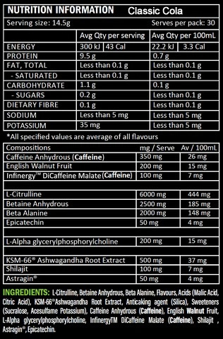 Kamikaze Nutrition Facts