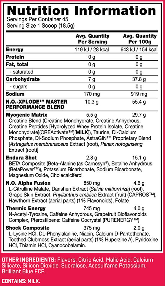 No Xplode Nutrition facts