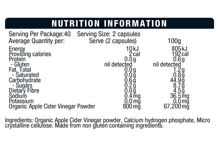 BSC Apple Cider Vinegar Capsules Nutrition Info