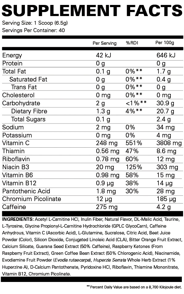 Oxyshred Nutrition facts