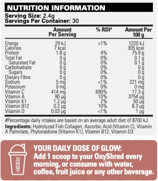 Oxyglow Nutrition Facts