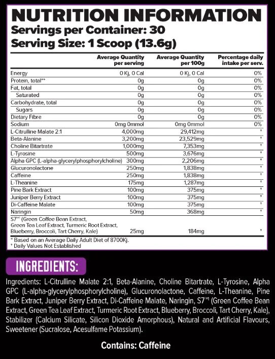 Domin8 Pre-Workout by Finaflex Nutrition Facts