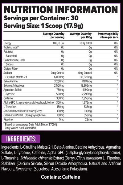 Stimul8 Hardcore By Finaflex Nutrition Facts