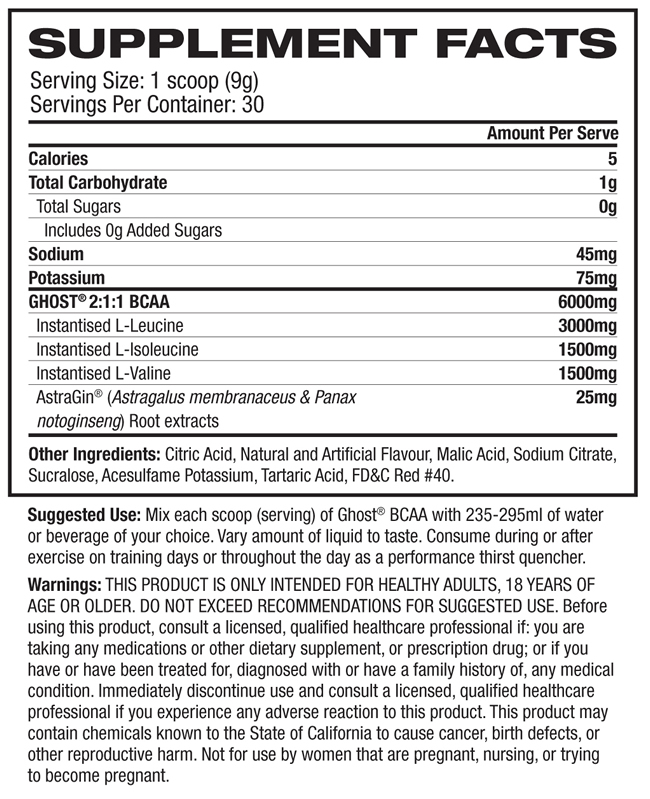 Ghost Bcaa Nutrition Facts