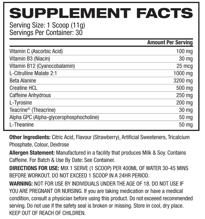 DVST8 Global Nutrition Facts