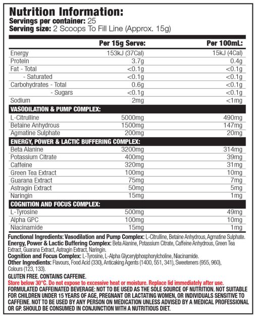 Betapump Nutrition Facts