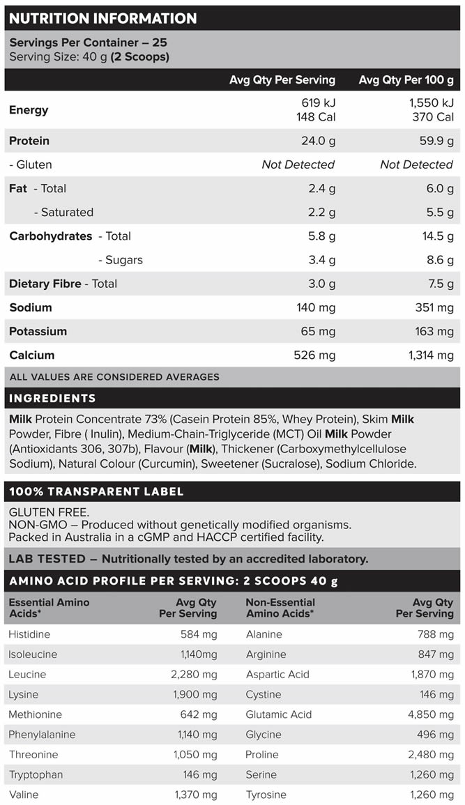 Custard Casein Nutrition Facts