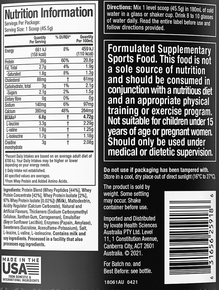 Nitrotech Whey Protein Nutrition facts