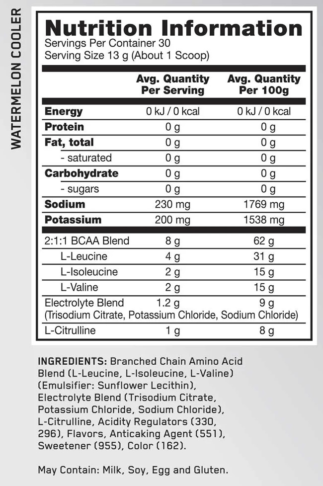 Optimum BCAA Boost Nutrition Facts