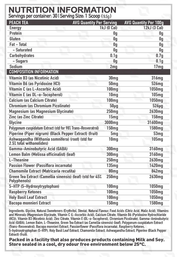 Thermosleep Nutrition facts