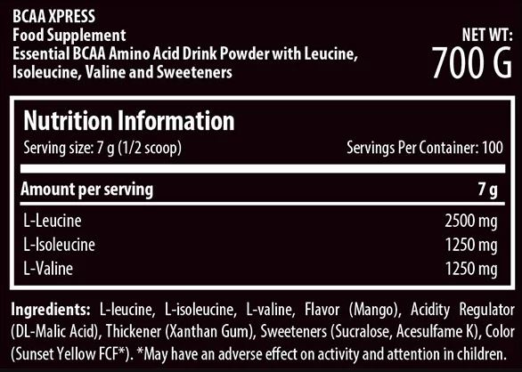 Bcaa Xpress Nutrition Facts