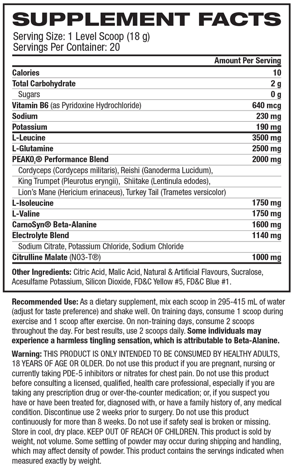 Xtend Elite Nutrition Facts