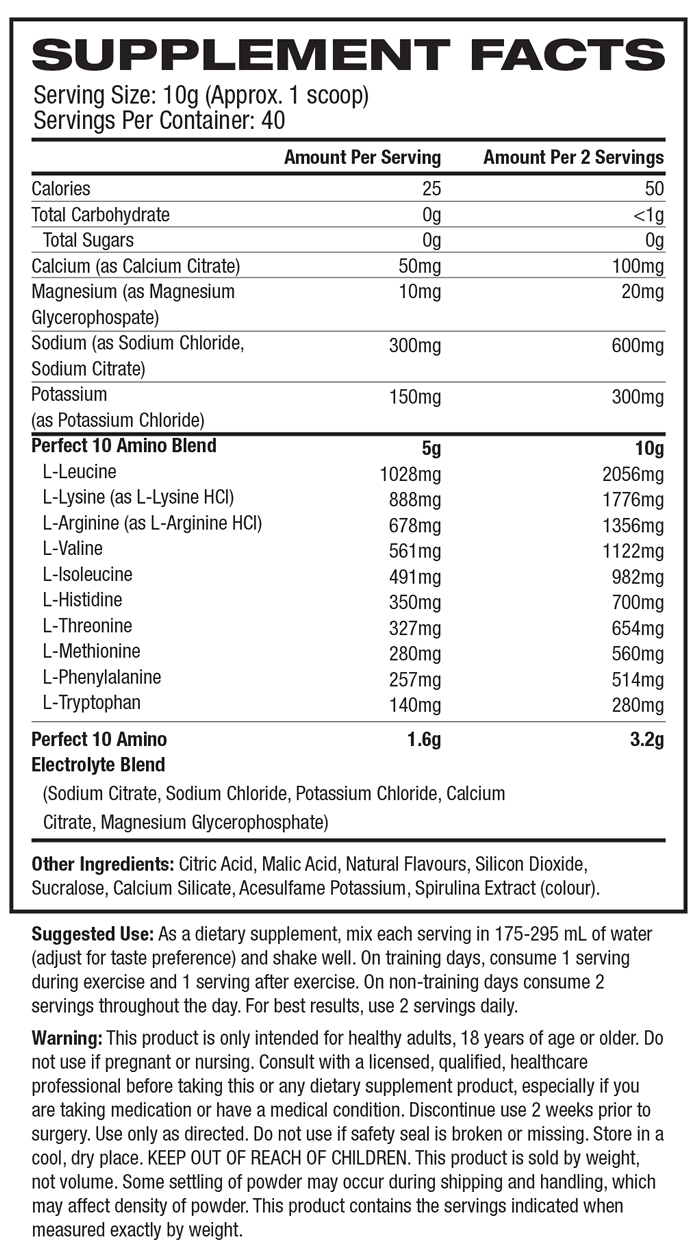 Xtend Perfect 10 Nutrition Facts