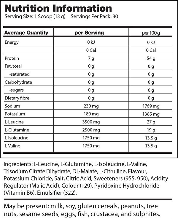 Scivation Xtend Nutrition Facts